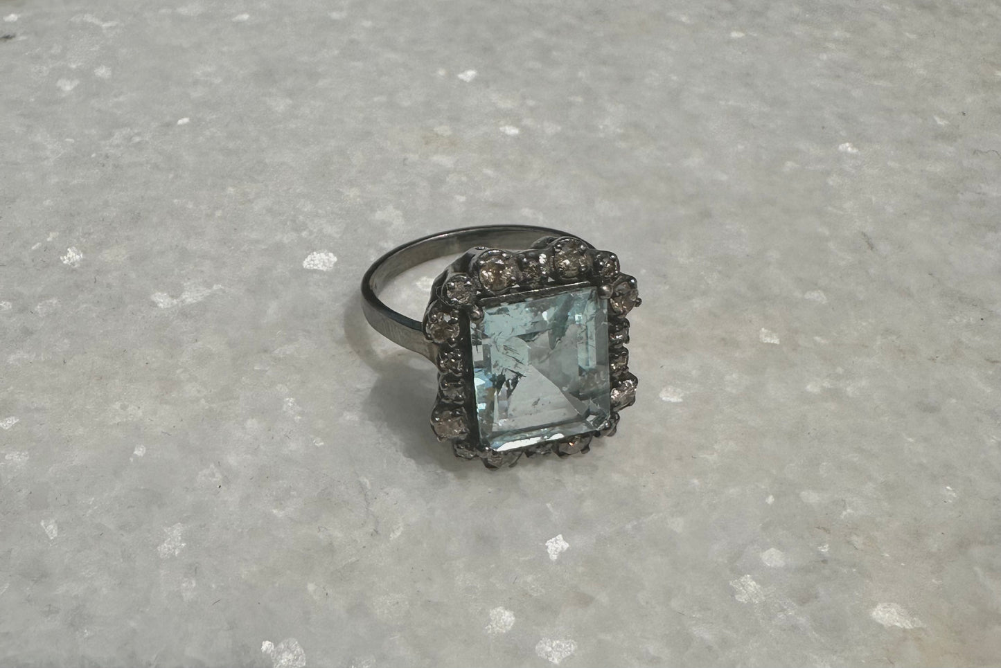 Pale Blue Topaz and Diamond Ring