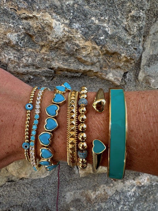 Turquoise and Gold Heart Cuff